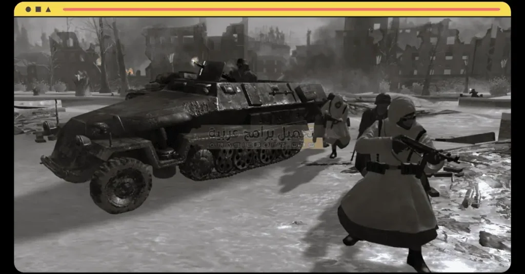 في هذه الصورة، يقود الجندي الدبابة لقتل الأعداء.
