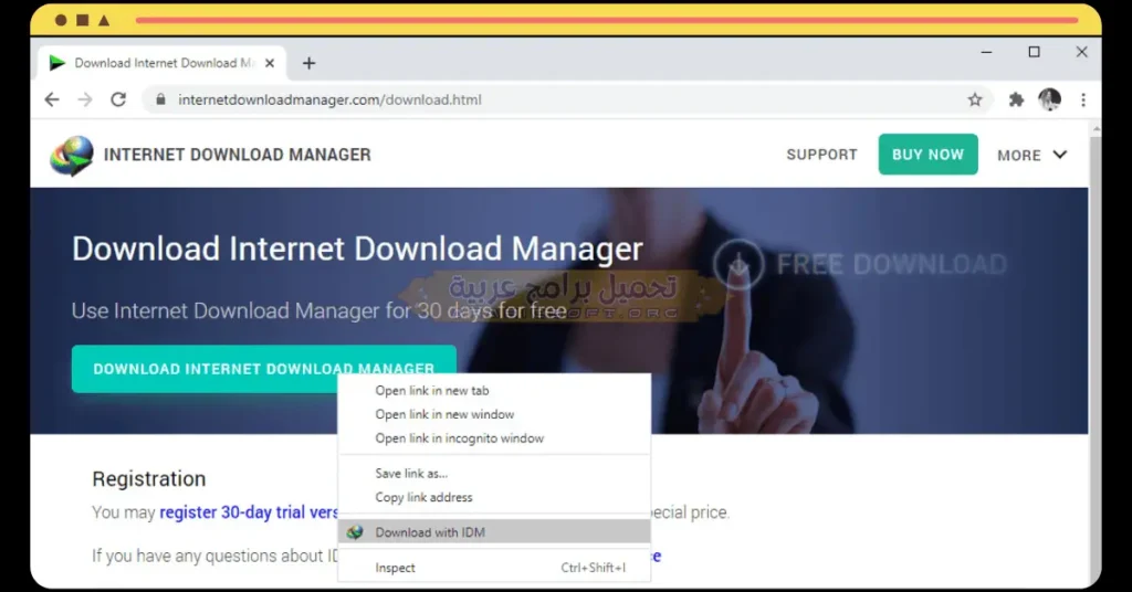 في هذه الصورة يظهر قسم التنزيل من برنامج IDM Trial Reset.