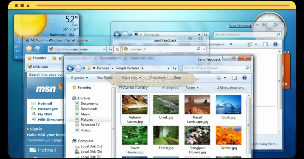 تُظهر هذه الصورة مجلدات برامج ويندوز 7.