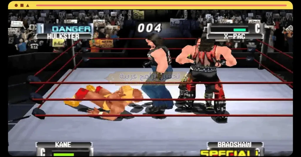 في هذه الصورة، يظهر قتال بين لاعبين في لعبة المصارعة عام 2003