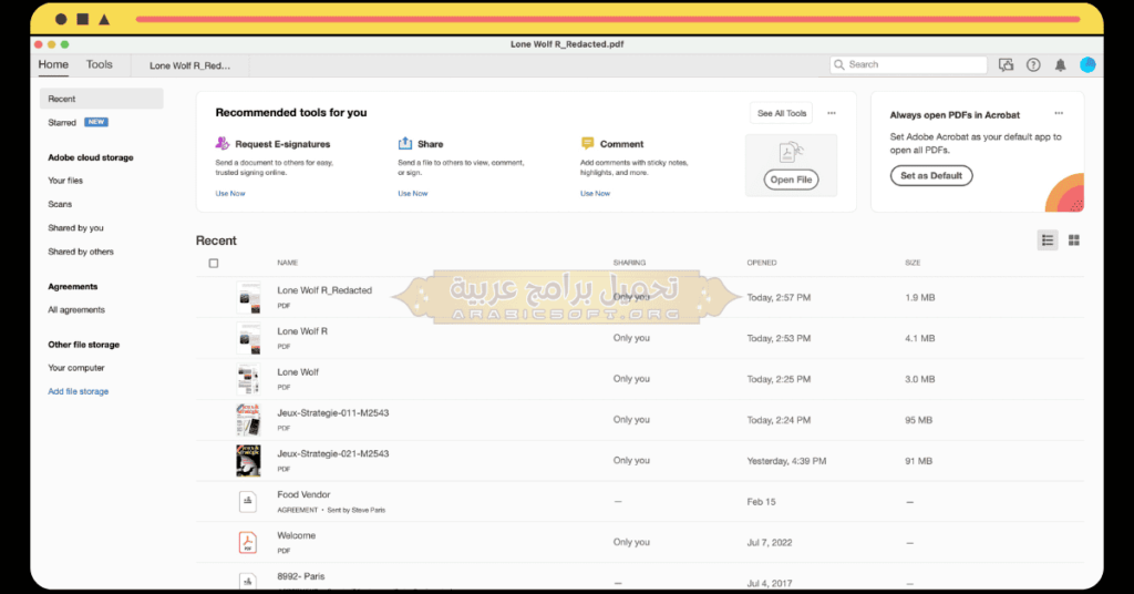 في هذه الصورة التي تُظهر اللوحة في برنامج Adobe Acrobat Pro